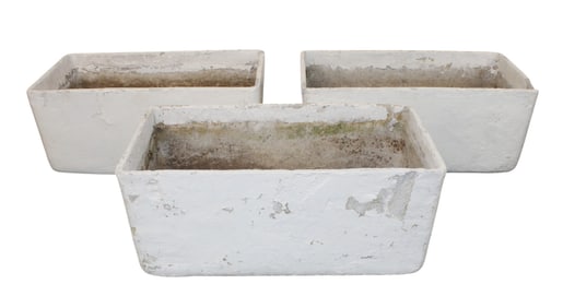 Set of 3 French cast concrete rectangular trough planters