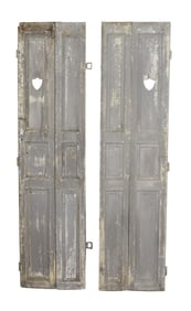 Lot of 2 French bi-fold shutters with shield cut out