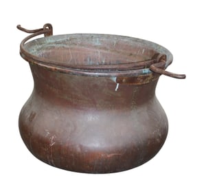 Large scale French copper cauldron with iron handle