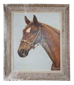 French oil on canvas painting of a horse