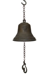 French hanging bronze bell with cupid in relief