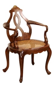 Italian Chippendale style open back armchair with cane seat
