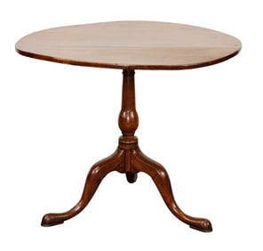 English round elmwood table on tripod pedestal base