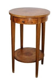 French marquetry inlaid round side table with drawer
