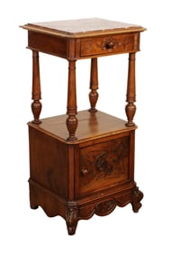 French Louis XV style carved walnut chevet with marble top