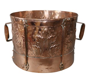 French polished and embossed copper grain measure