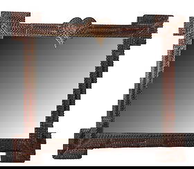 French tramp art mirror with heart: French tramp art mirror with heart. Late 19th century. 16"h x 18 1/2"w overall. Weight: 3lbs