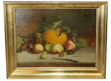 French oil on canvas painting still life with fruit