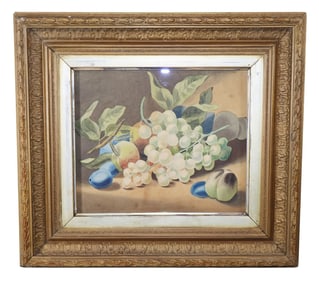 English watercolor on paper painting still life with grapes