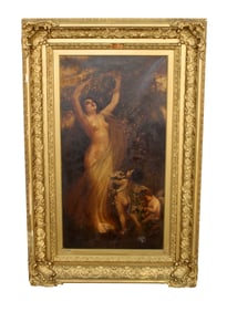 Continental school oil on canvas painting of woman under flowering tree