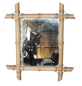 French faux bamboo framed mirror: French faux bamboo framed mirror. 18 1/2"h x 16"w. Weight:
