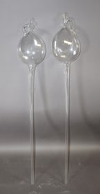 Lot of 2 French blown glass wine cask siphons