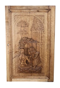 French bleached oak relief carved wishing well