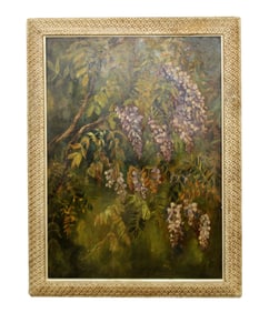 Oil on board still life painting of wisteria