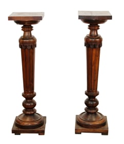 Pair of French Napoleon III fluted pedestal plant stands in walnut