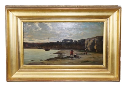French oil on board painting coastal landscape