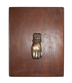 Victorian brass hand door knocker