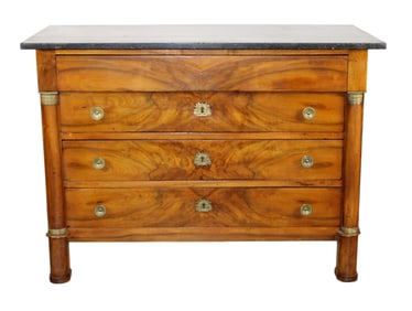 French Empire style commode with marble top and bronze pulls
