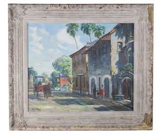 Emmett Fritz (1917 - 1995) oil on canvas street scene painting