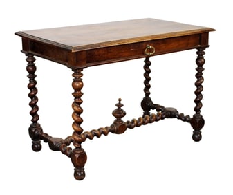 French side table desk in walnut with barley twist legs