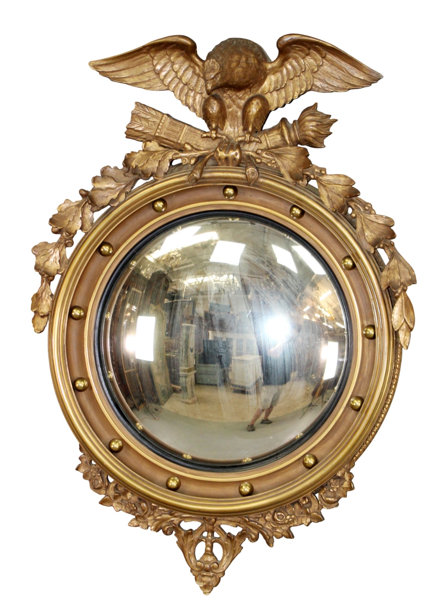 American Federal mirror in gilt finish with eagle and convex glass (1 of 10)