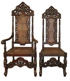 Lot of 2 American carved chairs with cane seats