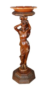 Figural carved walnut smoking stand with Rookwood ashtray