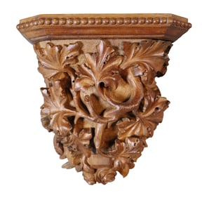 French architectural corbel with relief carved leaves and roses