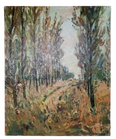Claude Jousset unframed oil on canvas painting landscape with trees