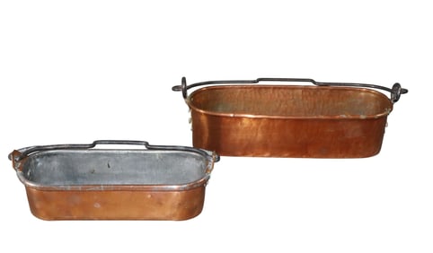 Lot of 2 miniature French copper fish poachers