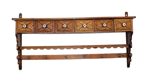 French wall hanging kitchen rack in oak with multi drawers