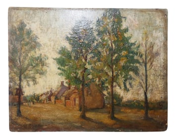 French unframed oil on board landscape painting