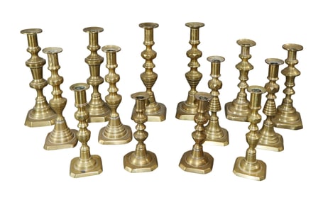 Assembled lot of 14 brass candlesticks