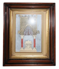 Karl Muller hand colored architectural drawing