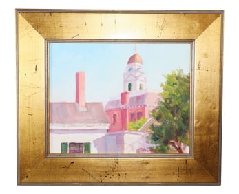 Geoff Bladon, oil on board painting of Tenants Harbor, Maine