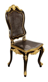 French Louis XV style gilt and painted side chair with cane seat and back