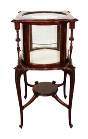 Mahogany and glass display cabinet on legs
