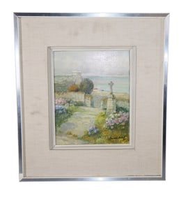 French oil on canvas painting beach landscape