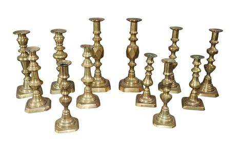 Assembled lot of 12 brass candlesticks