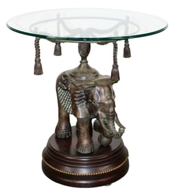 Bronze elephant form side table with glass top