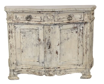 French Regency buffet bas in painted walnut with white marble top