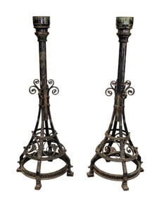 Pair of French iron street lamp bases