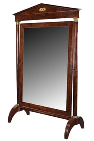 French Empire style cheval mirror in mahogany with columns and ormolu mounts