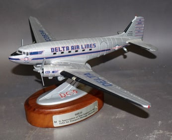 Delta Airlines DC-3 model airplane on stand