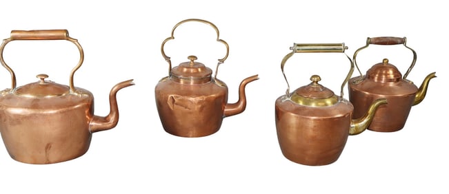 Lot of 4 copper tea kettles