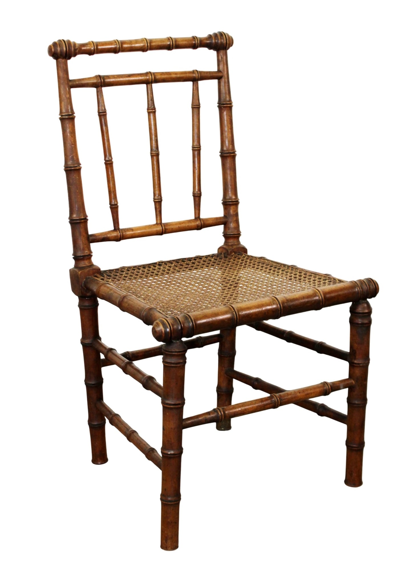 French faux bamboo chair with cane seat (1 of 7)