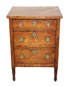 Petite French Louis XVI 3 drawer commode on legs in walnut