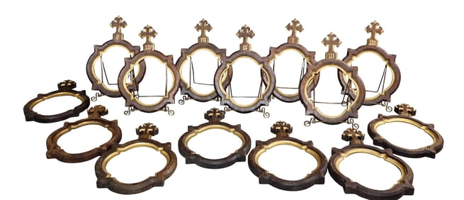 Lot of 14 French carved oak frames "Stations of the Cross"