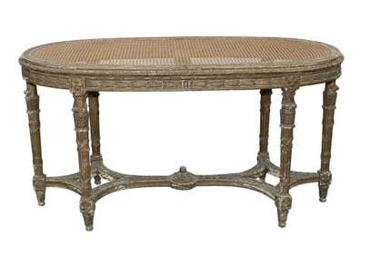 French Louis XVI style oval bench with a cane seat