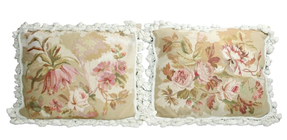 Pair of Aubusson tapestry pillows